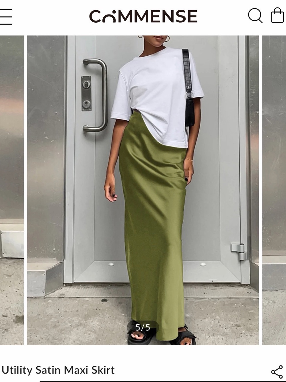 COMMENSE Utility Satin Maxi Skirt Green XS